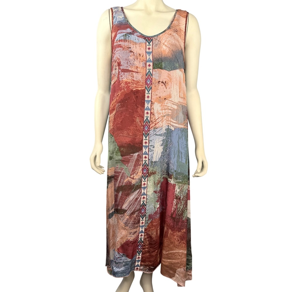 Coldwater Creek Maxi‎ Dress Womens S Multicolor Cupro Abstract Embroidered Boho